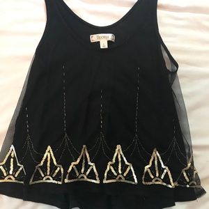 Decree Black and Gold Embellished Tank